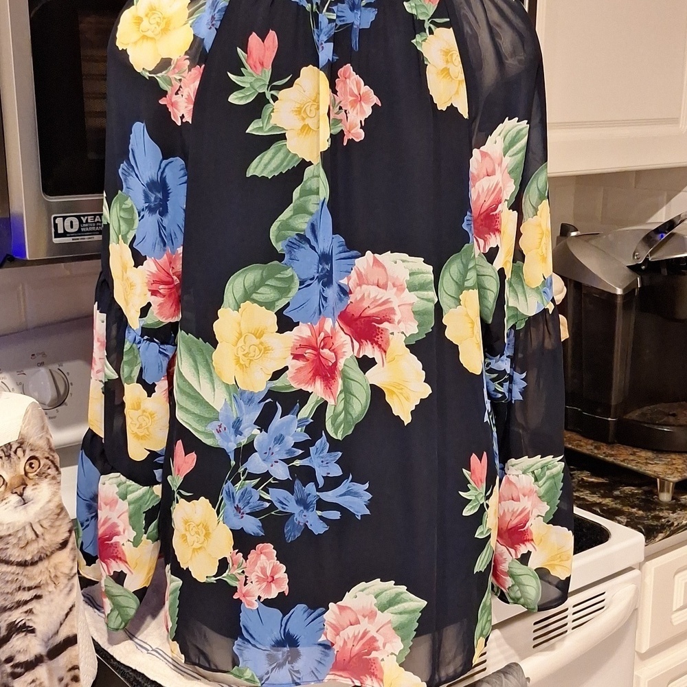 JM Collection Lined  Floral Blouse  Sheer Long Sleeve Blouse XL - Picture 3 of 5